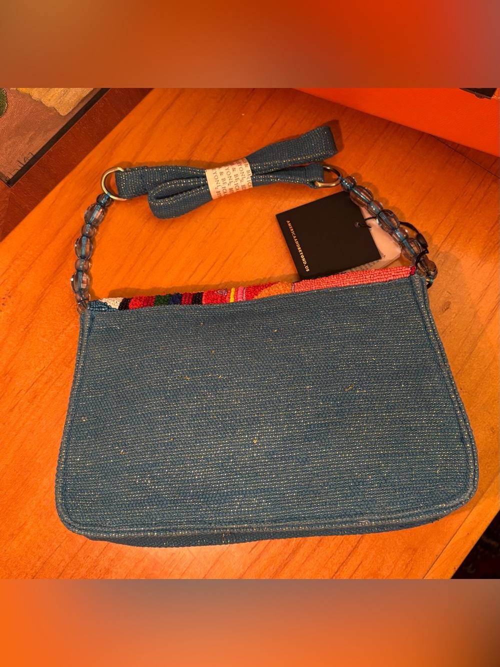 America & Beyond NWT beaded geometric Shoulder Bag or clutch BLUE GOLD RED - Picture 4 of 7